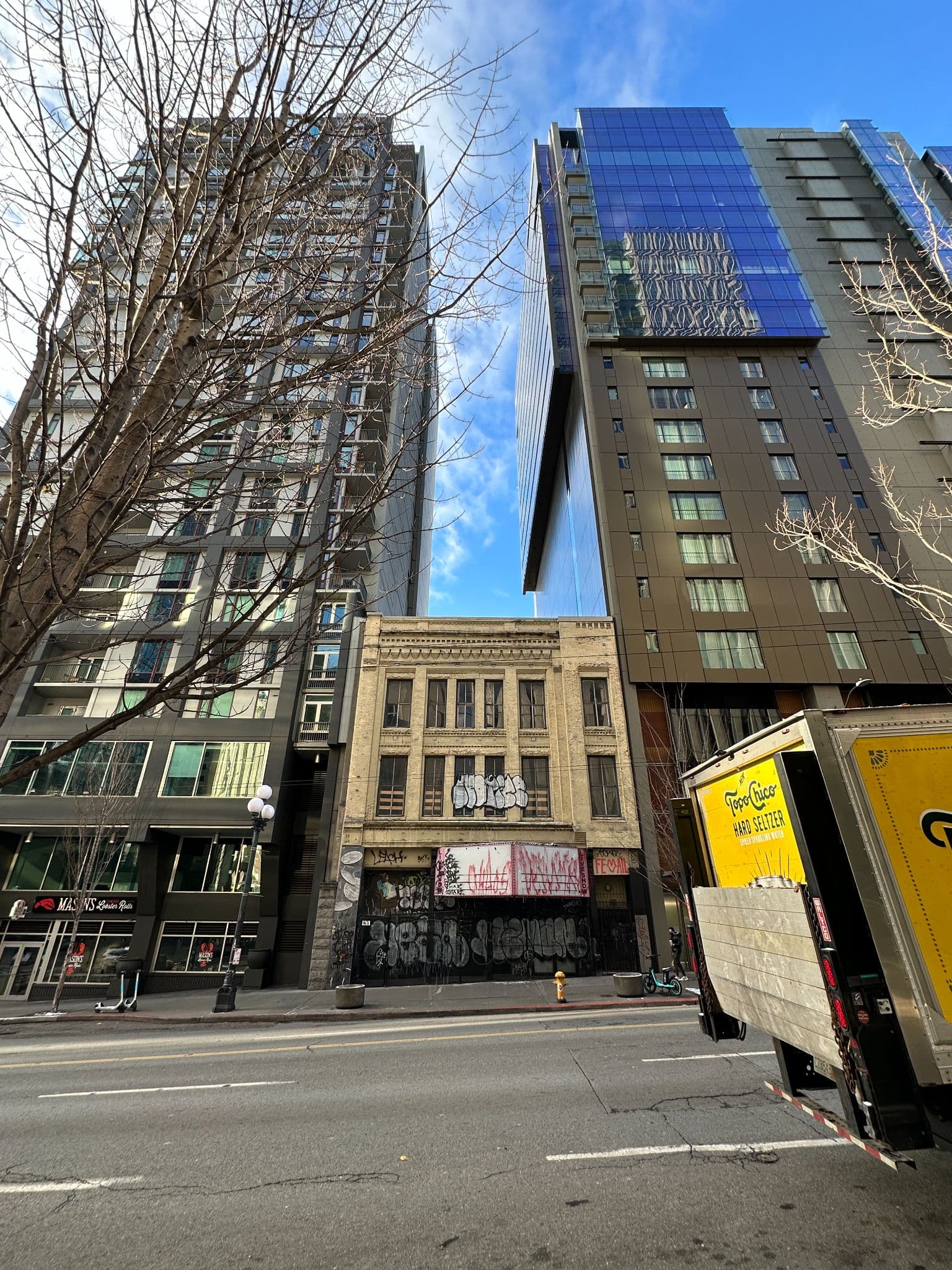 Street view of the 1890 Seven Seas Building on 1st Avenue in Seattle, formerly the Lusty Lady